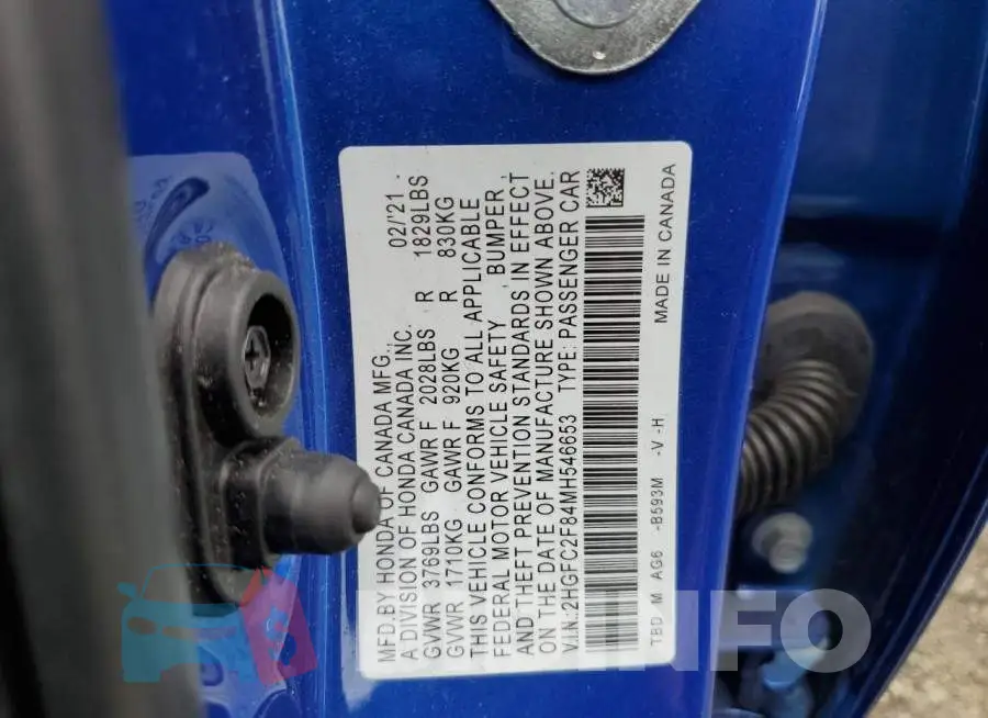 2HGFC2F84MH546653 Photo# 13