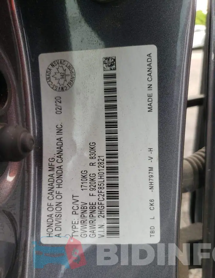 2HGFC2F85LH012821 Photo# 12