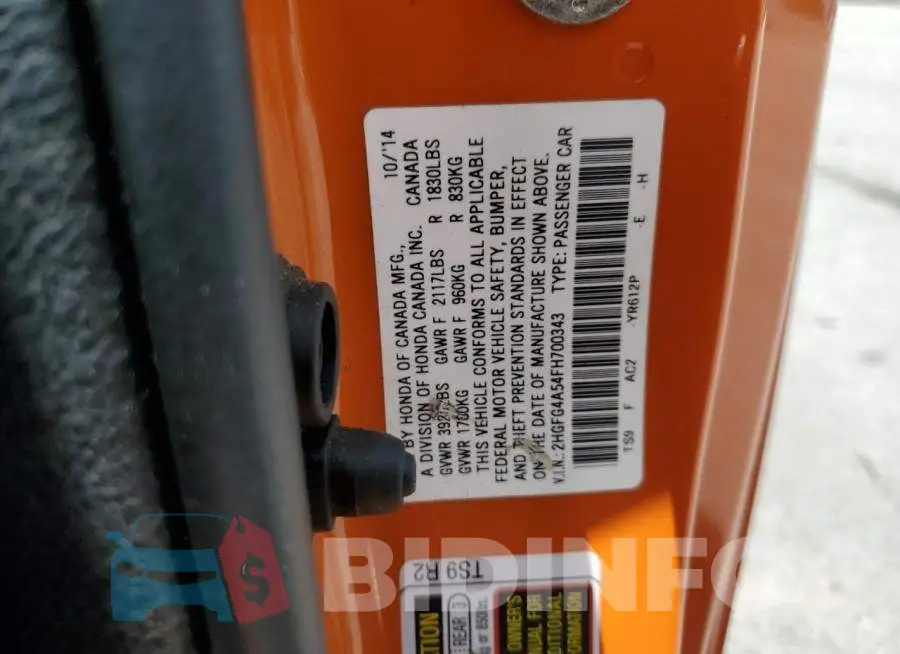 2HGFG4A54FH700343 Photo# 12