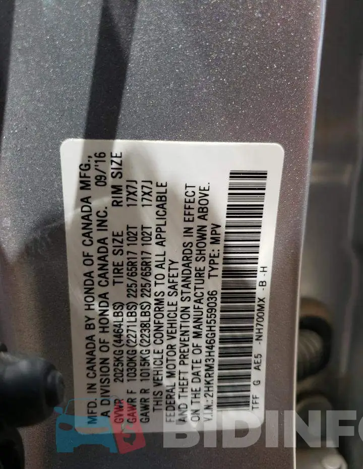 2HKRM3H46GH559036 Photo# 13