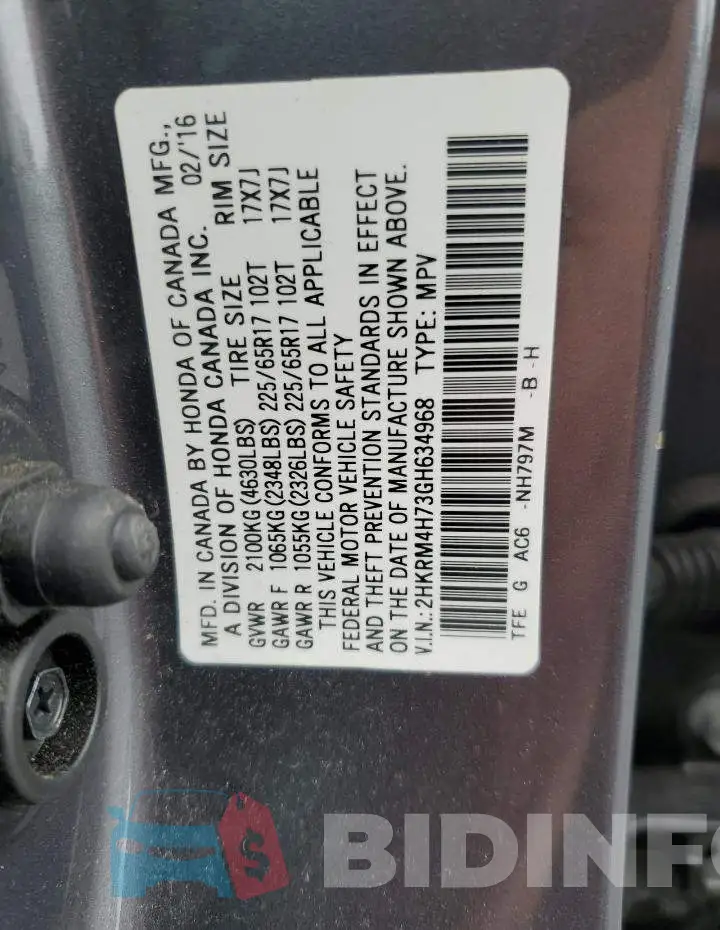 2HKRM4H73GH634968 Photo# 13