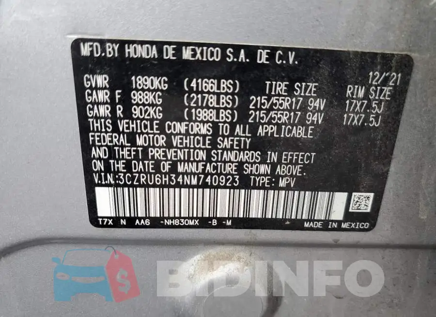 3CZRU6H34NM740923 Photo# 13