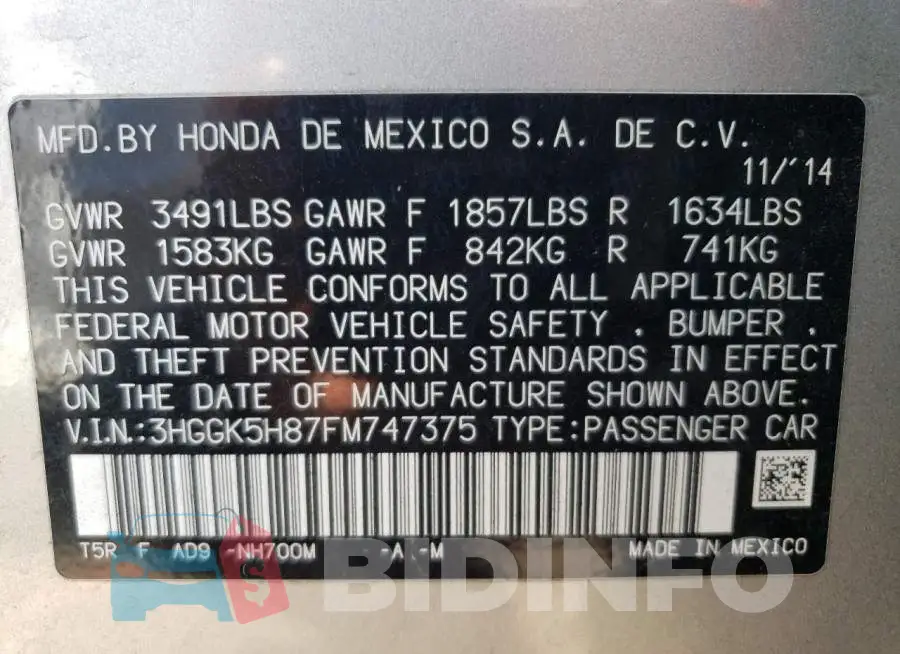 3HGGK5H87FM747375 Photo# 13
