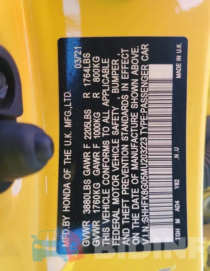 SHHFK8G05MU203223 Photo# 12