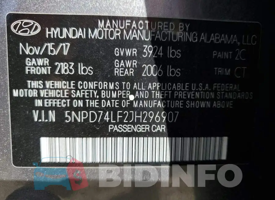 5NPD74LF2JH296907 Photo# 13