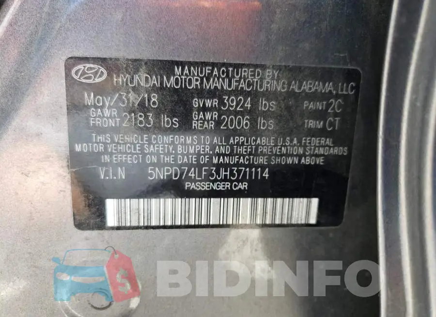5NPD74LF3JH371114 Photo# 13