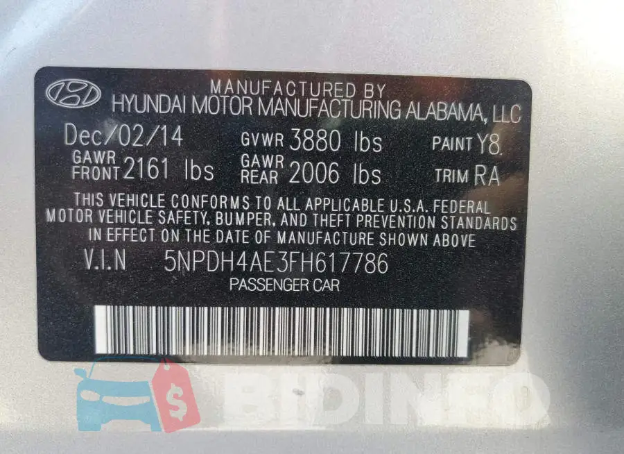 5NPDH4AE3FH617786 Photo# 12