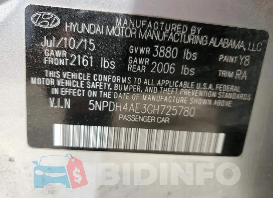 5NPDH4AE3GH725780 Photo# 12