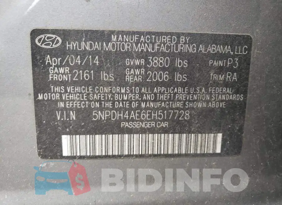 5NPDH4AE6EH517728 Photo# 12