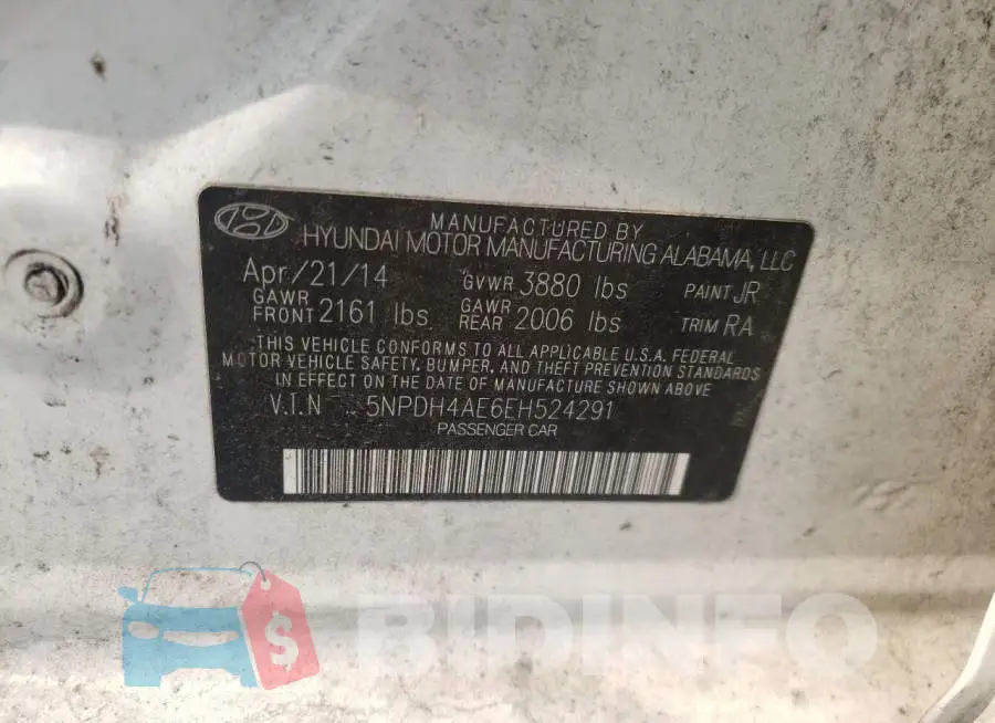 5NPDH4AE6EH524291 Photo# 12