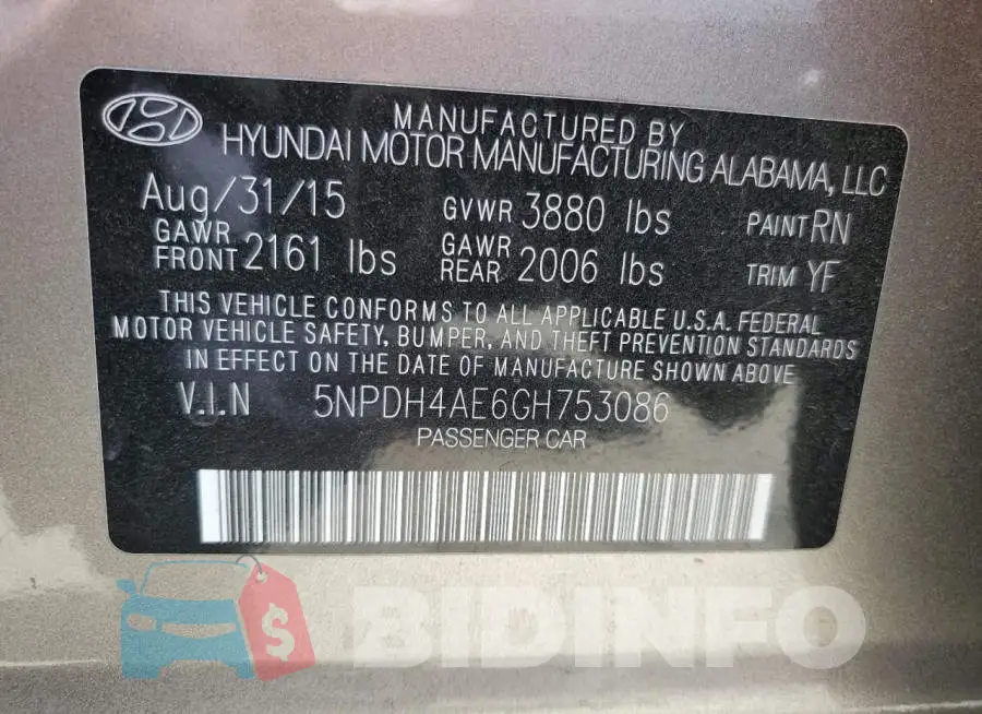 5NPDH4AE6GH753086 Photo# 12