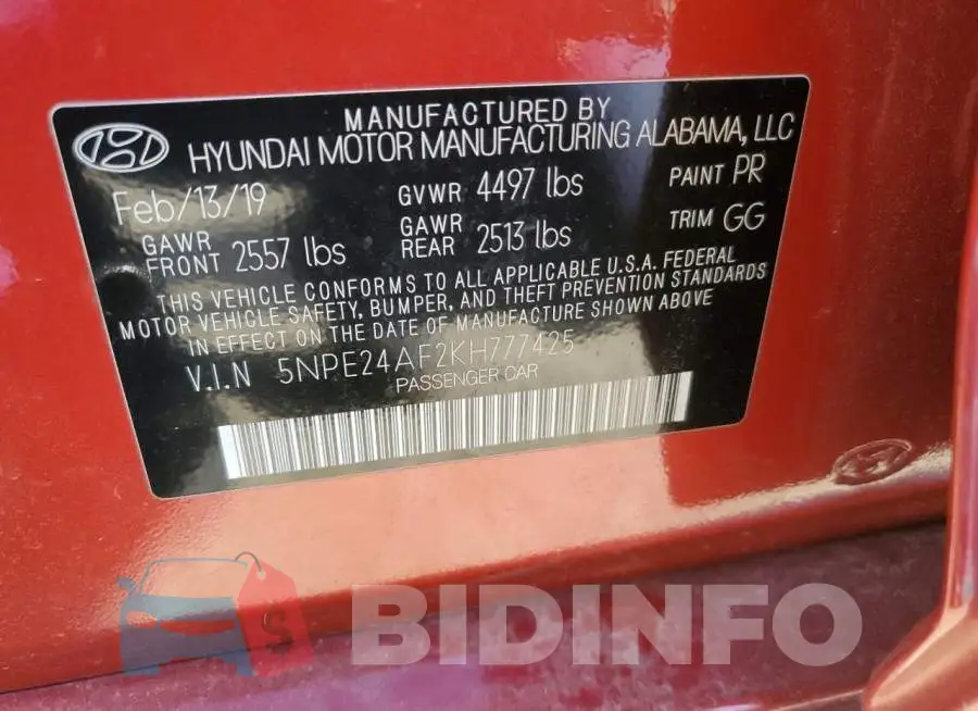 5NPE24AF2KH777425 Photo# 12