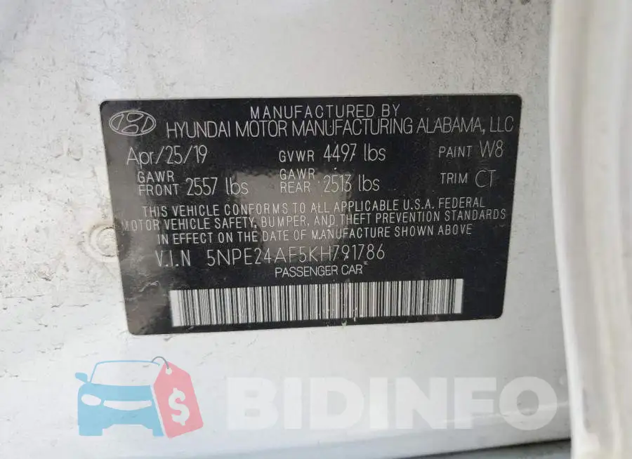 5NPE24AF5KH791786 Photo# 12