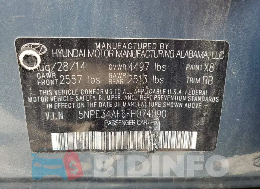 5NPE34AF6FH074090 Photo# 12