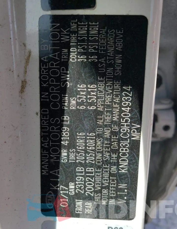 KNDCB3LC9H5049324 Photo# 14