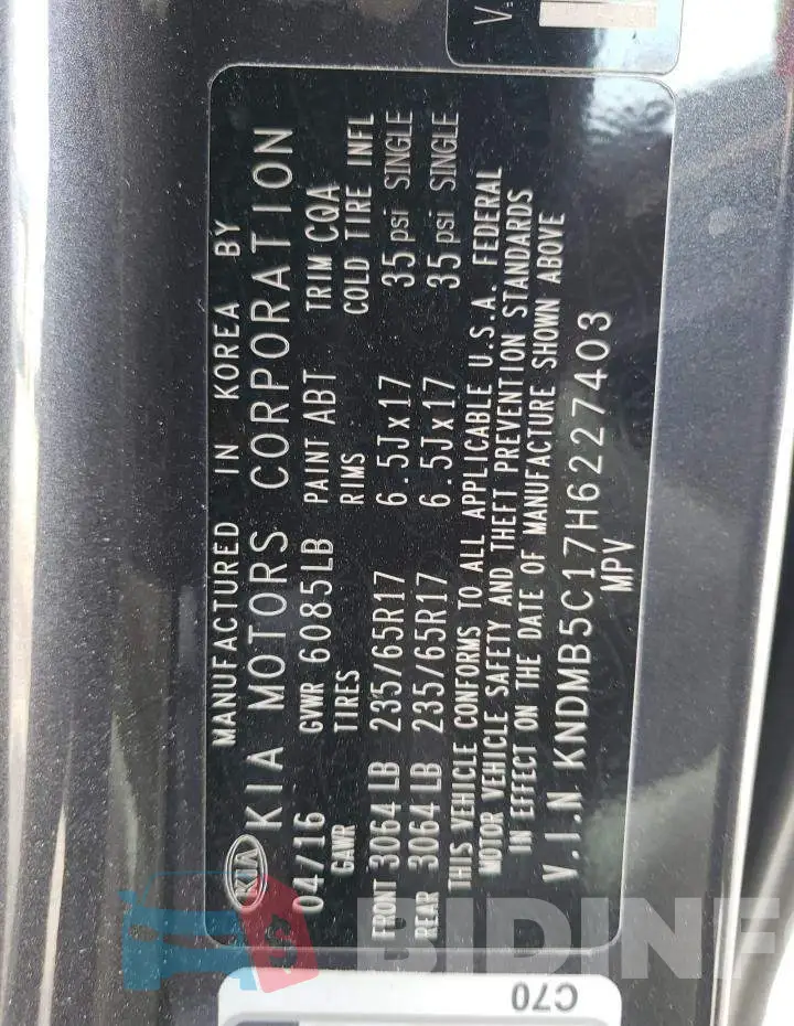 KNDMB5C17H6227403 Photo# 13