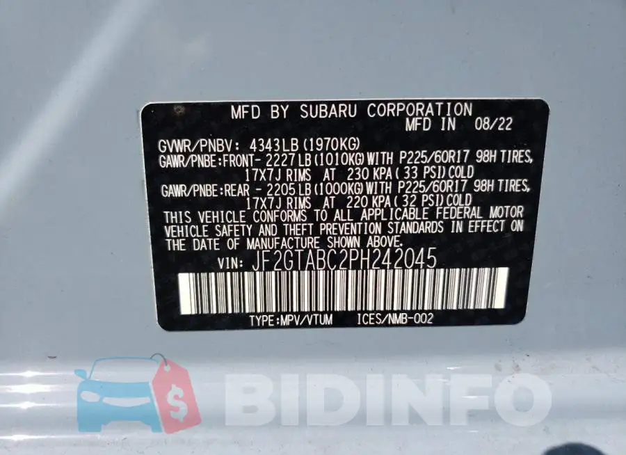 JF2GTABC2PH242045 Photo# 12