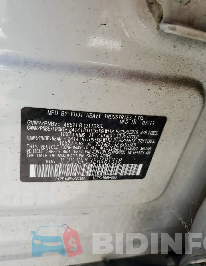 JF2SJGPCXEH481318 Photo# 13