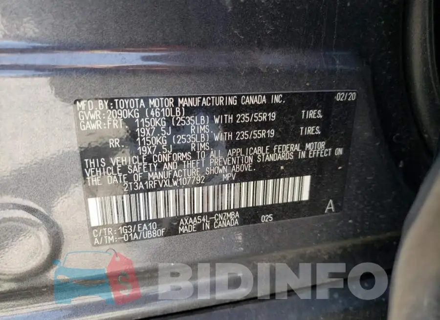 2T3A1RFVXLW107792 Photo# 13