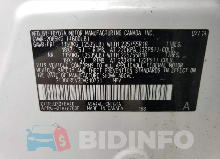 2T3DFREV3EW210751 Photo# 13
