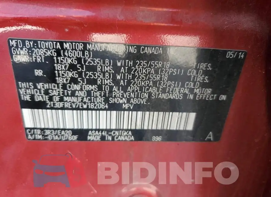 2T3DFREV7EW182064 Photo# 13