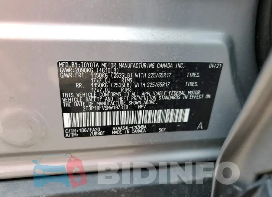 2T3P1RFV9MW197318 Photo# 13