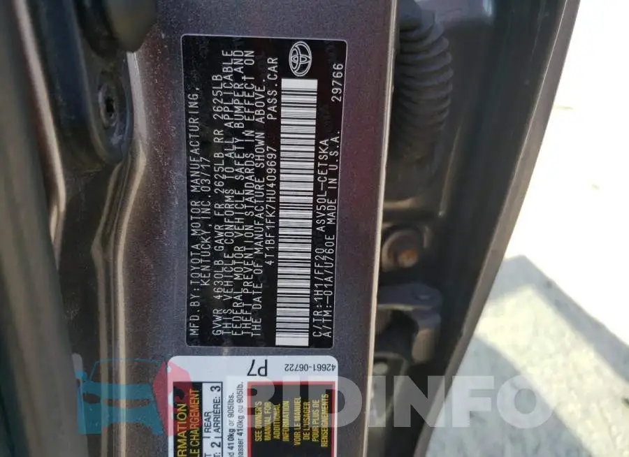 4T1BF1FK7HU409697 Photo# 12