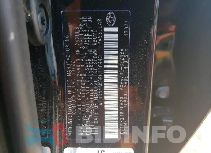 4T1C11AK3PU110443 Photo# 12