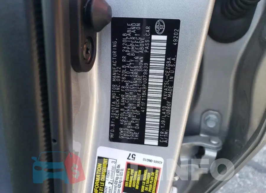 4T1F11BK9PU079839 Photo# 12