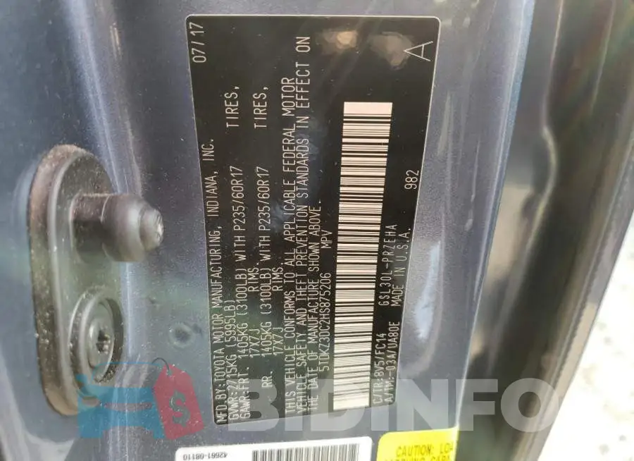 5TDKZ3DC2HS875206 Photo# 14