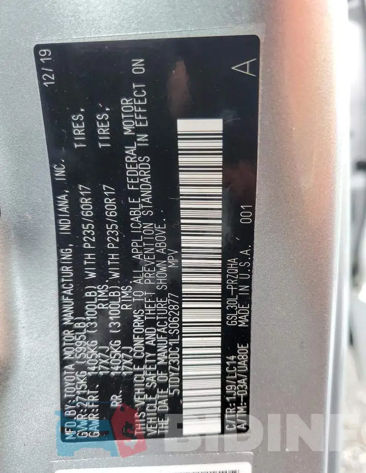 5TDYZ3DC1LS062877 Photo# 14