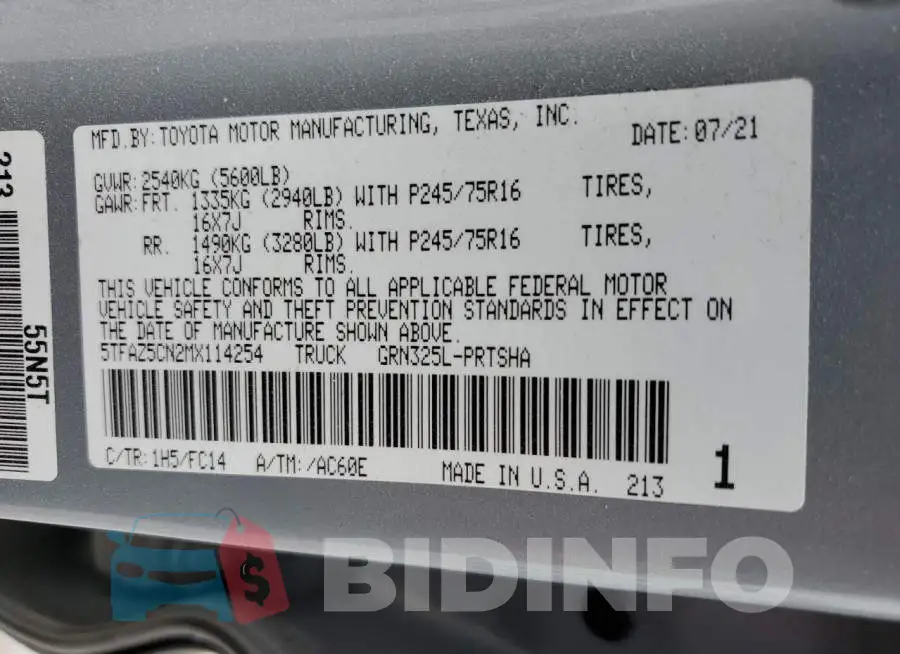 5TFAZ5CN2MX114254 Photo# 12