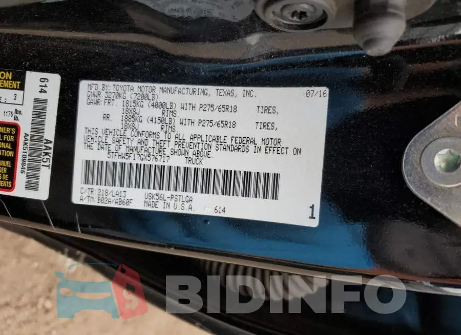 5TFHW5F17GX576717 Photo# 12
