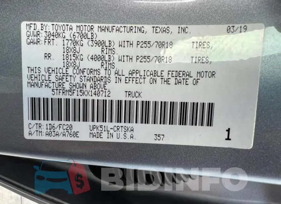 5TFRM5F15KX140712 Photo# 14