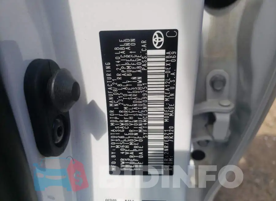 5YFT4MCE5NP099251 Photo# 12