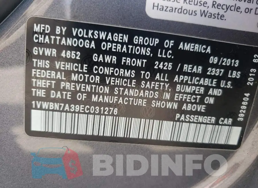 1VWBN7A39EC031276 Photo# 12