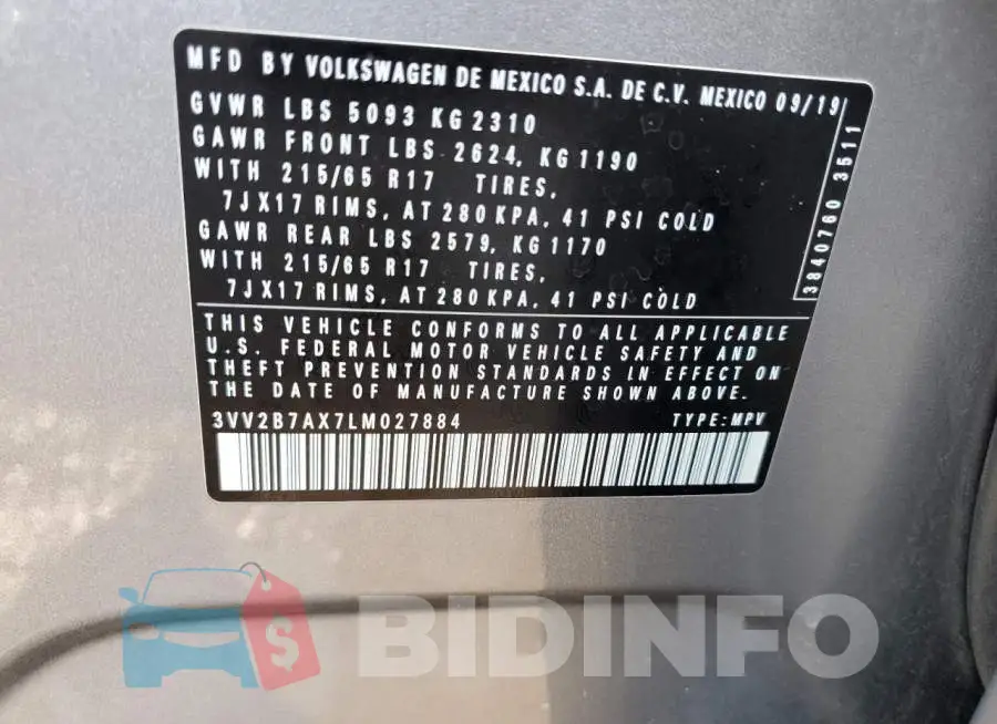 3VV2B7AX7LM027884 Photo# 13