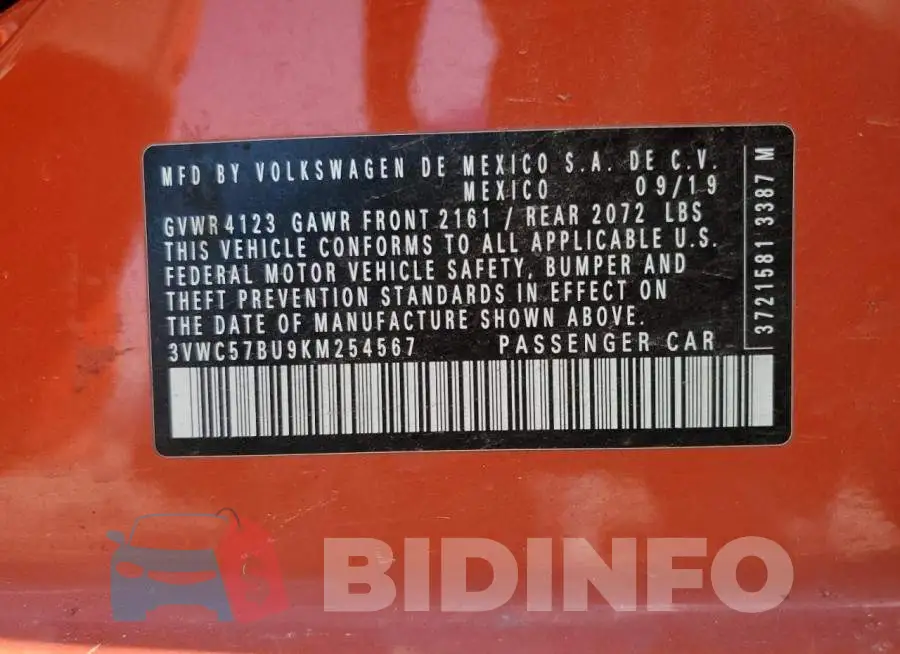 3VWC57BU9KM254567 Photo# 13