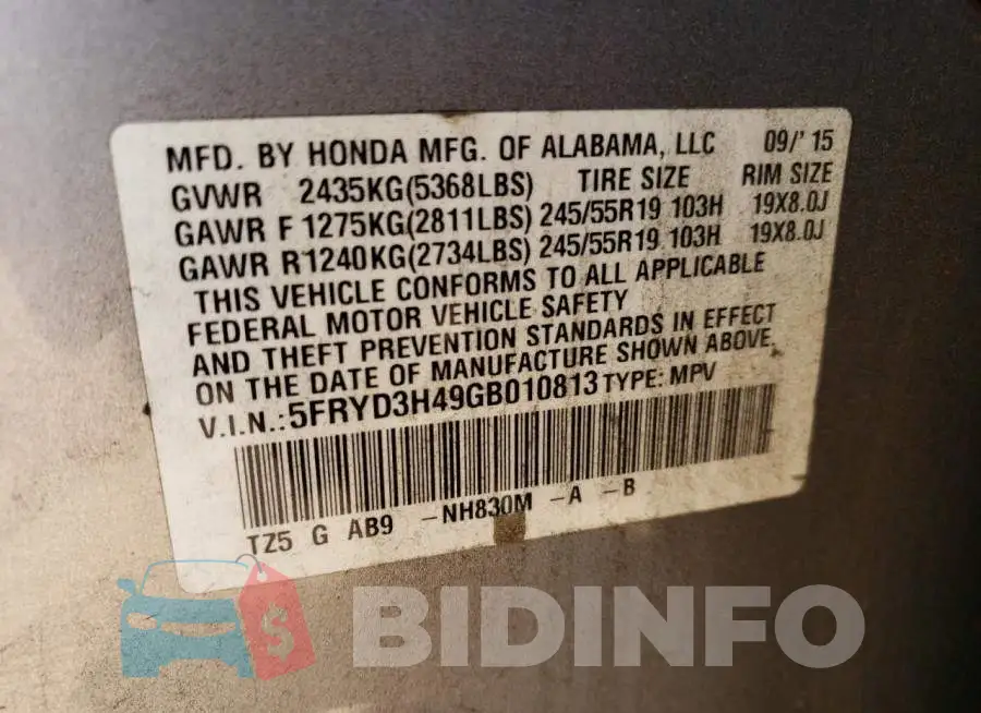 5FRYD3H49GB010813 Photo# 13