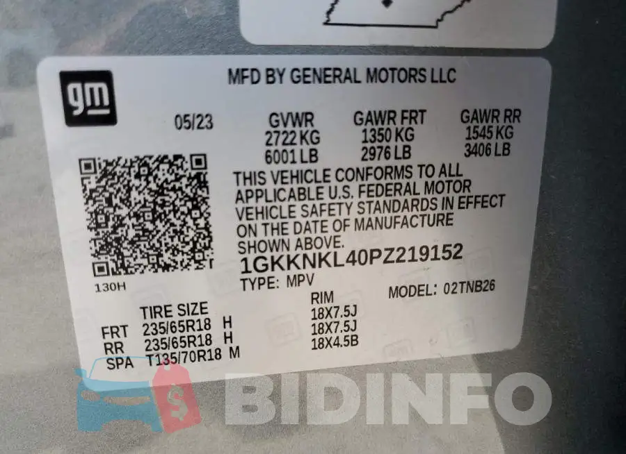 1GKKNKL40PZ219152 Photo# 13