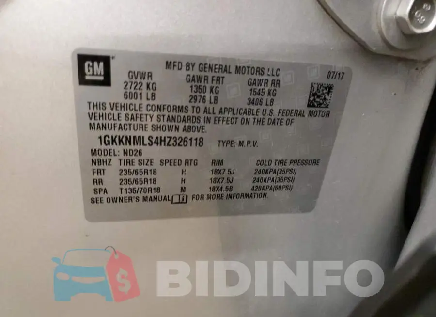 1GKKNMLS4HZ326118 Photo# 13