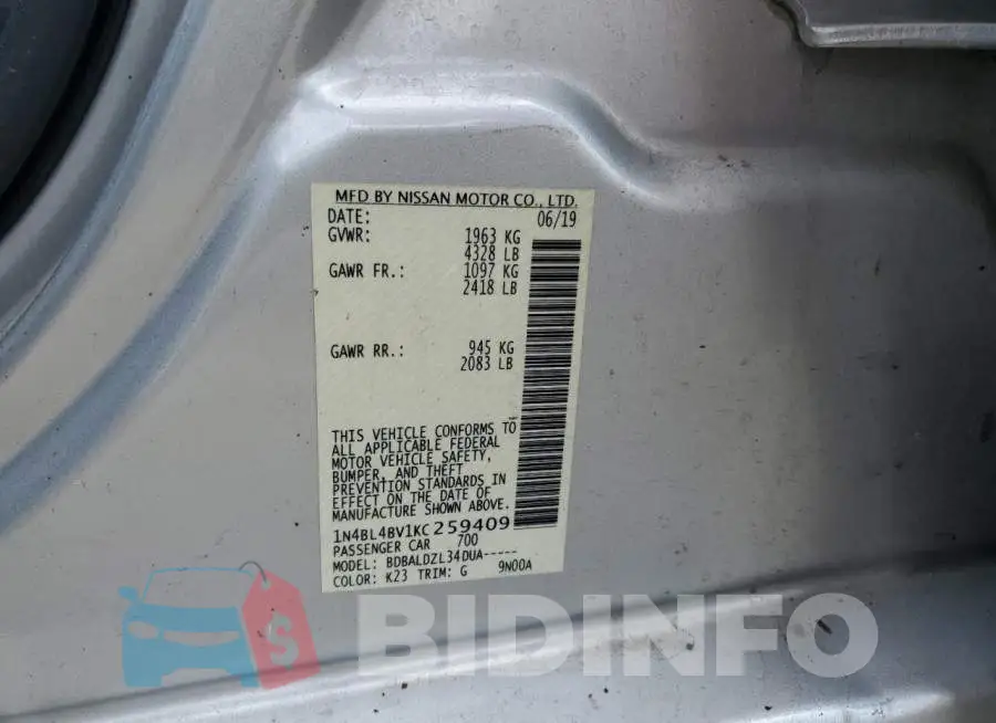 1N4BL4BV1KC259409 Photo# 12