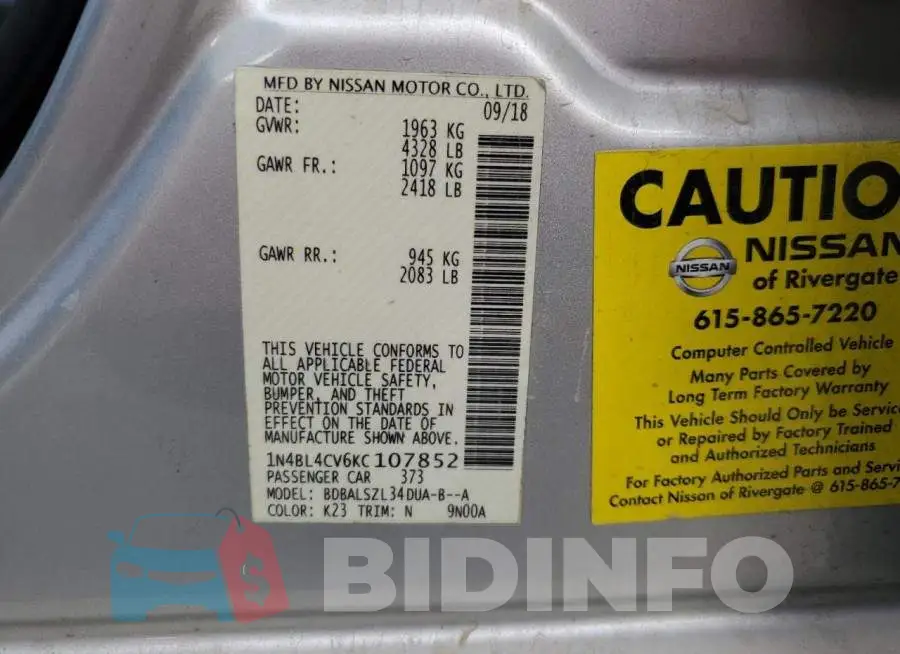 1N4BL4CV6KC107852 Photo# 12