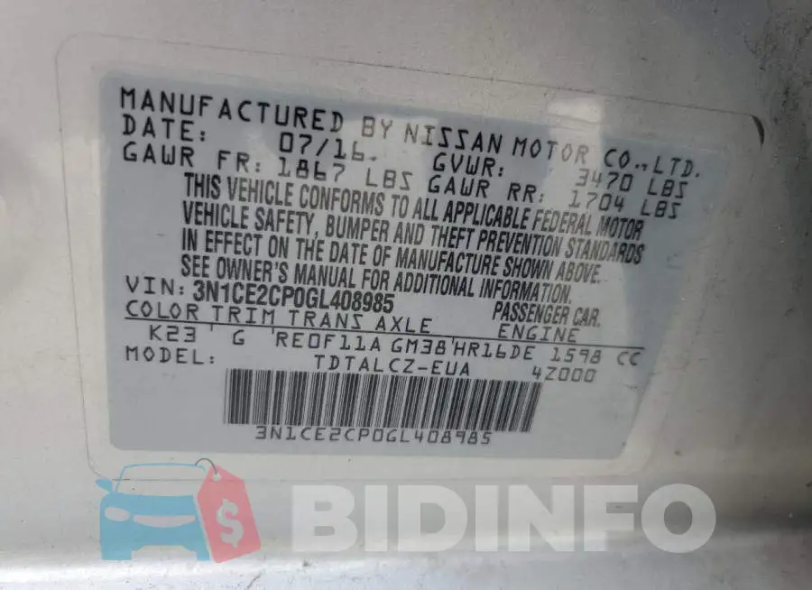 3N1CE2CP0GL408985 Photo# 12