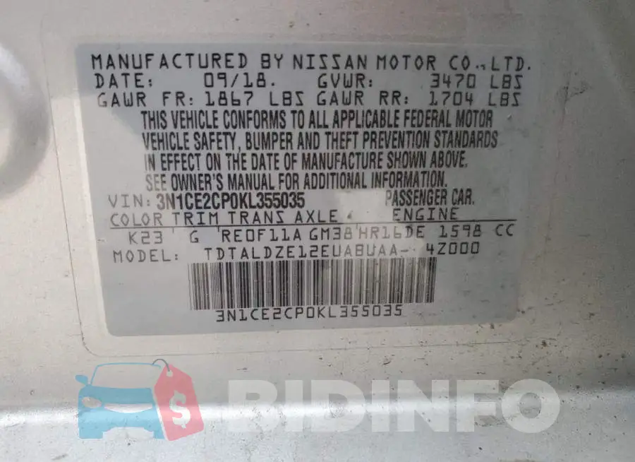 3N1CE2CP0KL355035 Photo# 12