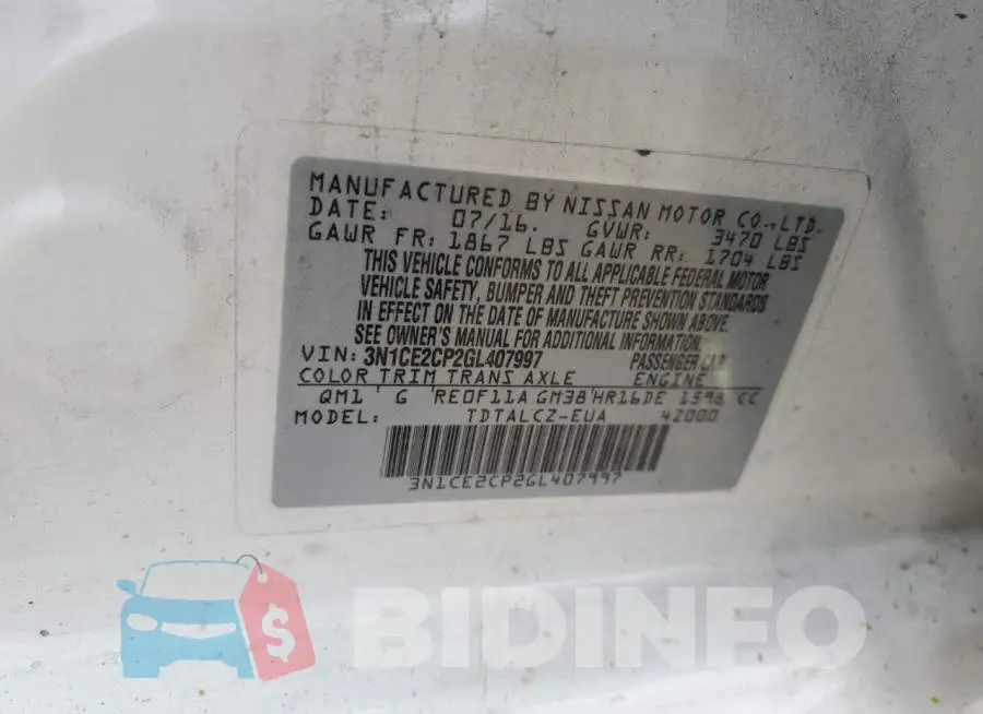 3N1CE2CP2GL407997 Photo# 12