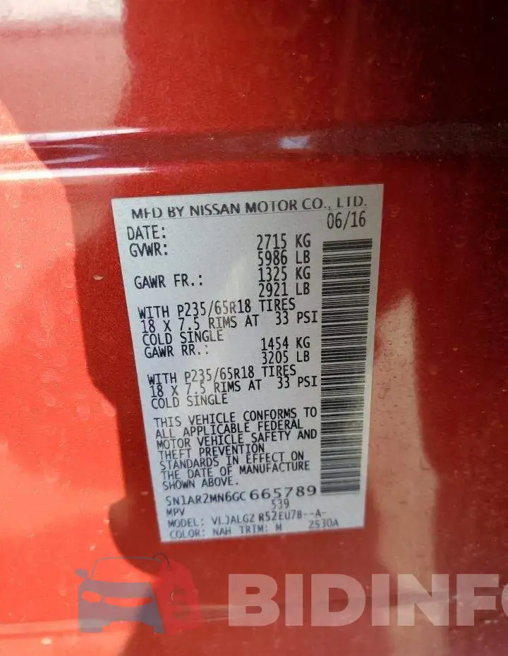 5N1AR2MN6GC665789 Photo# 13