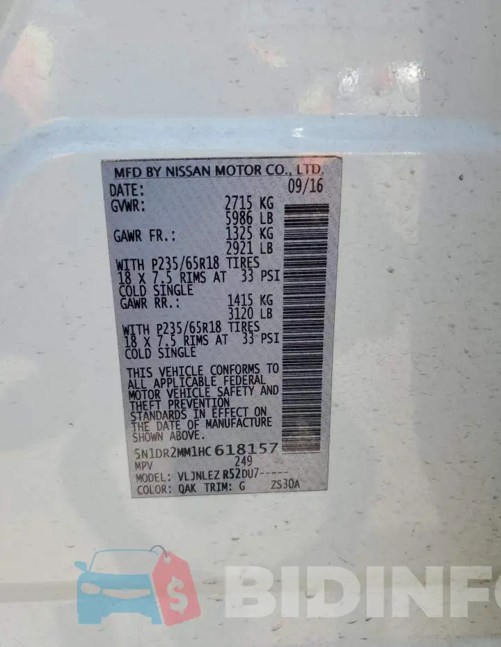 5N1DR2MM1HC618157 Photo# 13