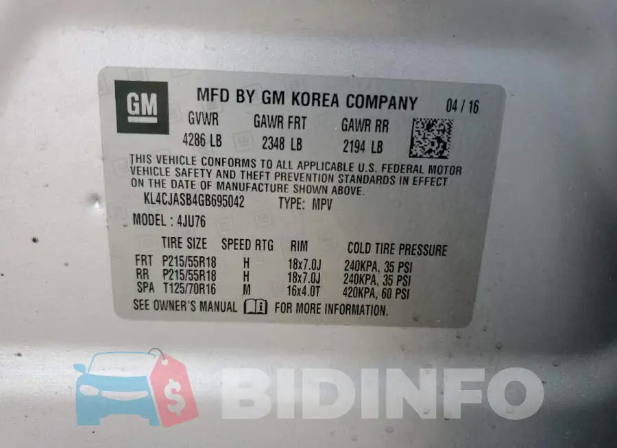 KL4CJASB4GB695042 Photo# 12