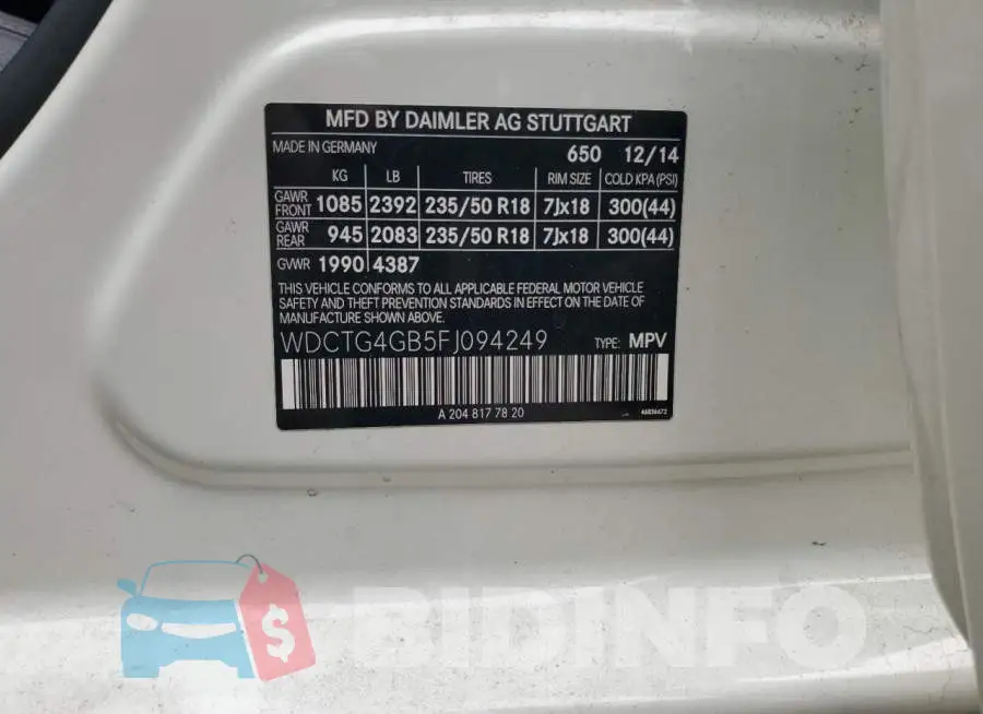 WDCTG4GB5FJ094249 Photo# 13